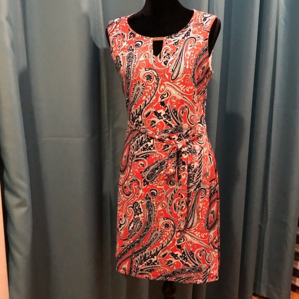 Ann Taylor Orange Navy Paisley Dress Size 8